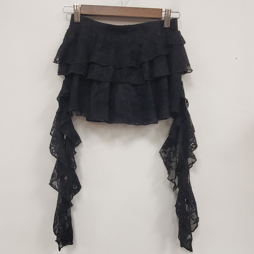 Witchy Whimsigoth Fairy Grunge Tiered Lace Mini Skort Size‎ XS Black Emo Ruffle